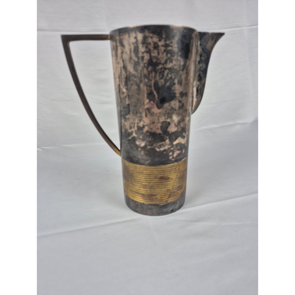 Towle Laslo Silverplate Cocktail Pitcher Brass MCM Barware‎ Strainer Vintage